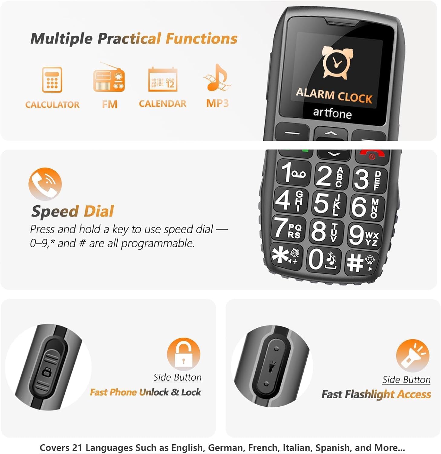 Artfone C1+ 4G Tastenhandy große Tasten SOS Ladestation Schwarz