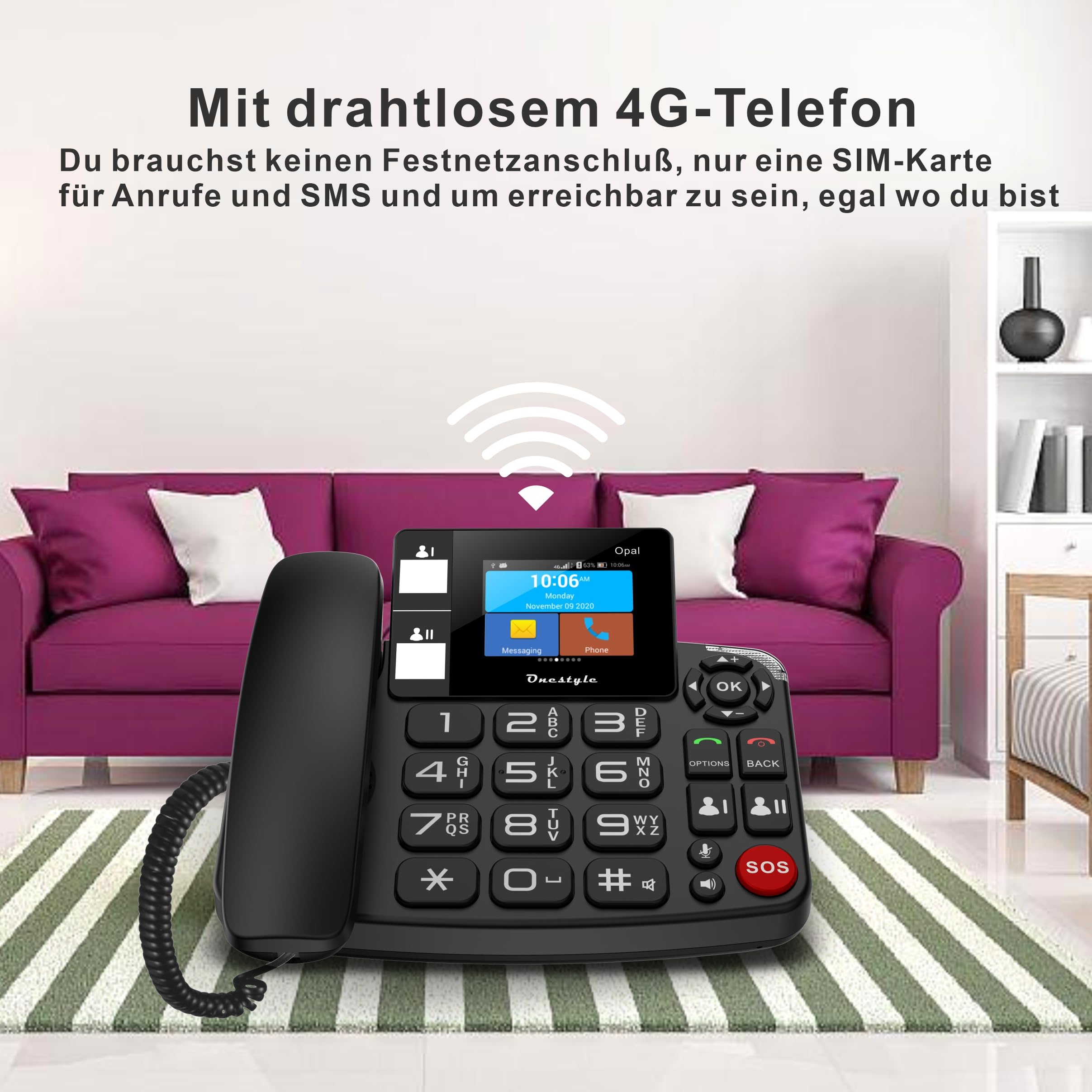 Onestyle GSM Opal Tischtelefon mit Notruftaste WLAN