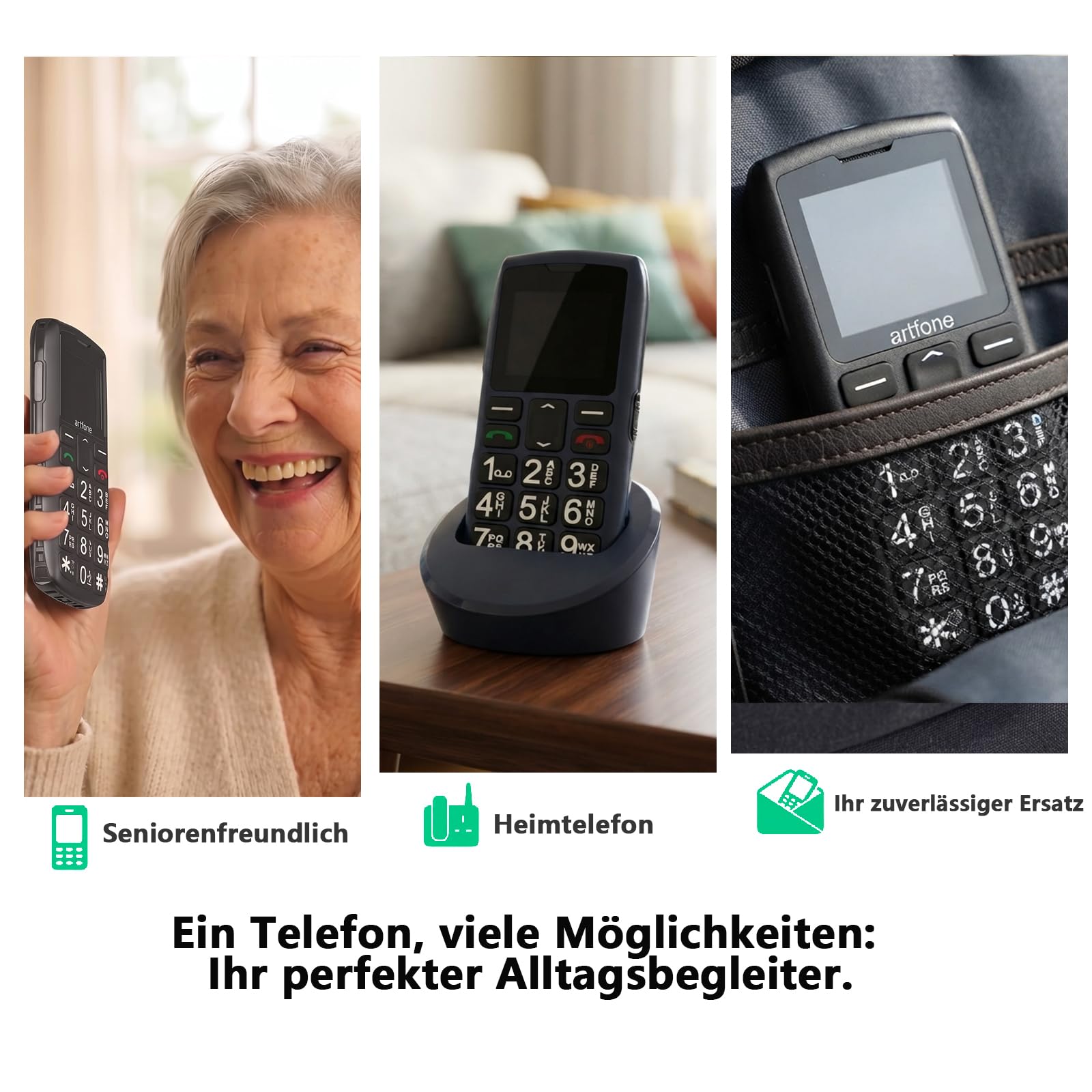 Artfone Seniorenhandy 4G Tastenhandy Notruftaste Ladestation