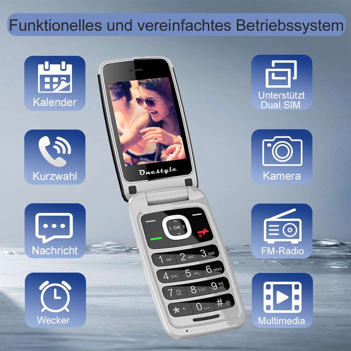 Onestyle GSM Silver Plus Klapphandy mit SOS-Taste 4G