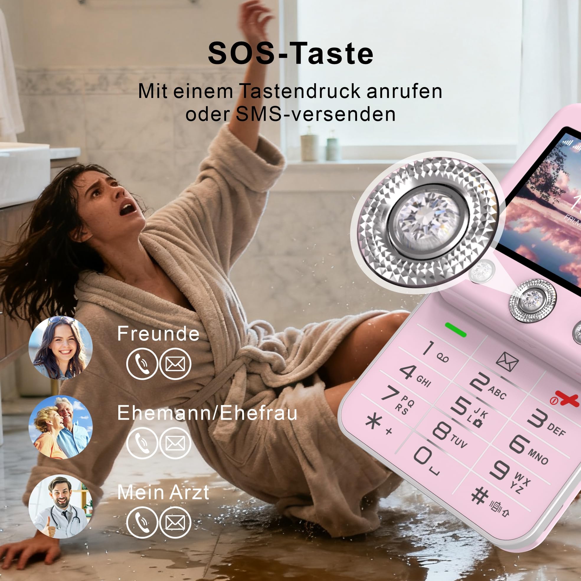 Onestyle GSM Diamond Tastenhandy weiß mit Notruftaste 4G