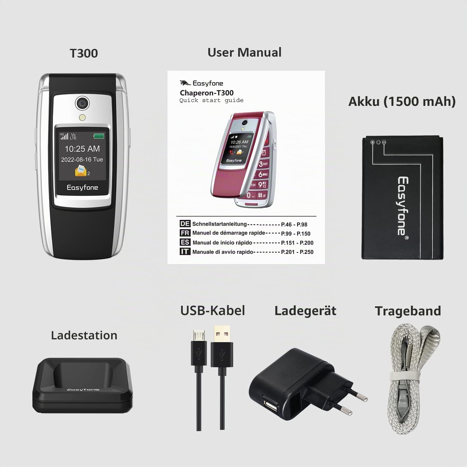 Easyfone T300 Klapphandy 4G schwarz mit Ladestation