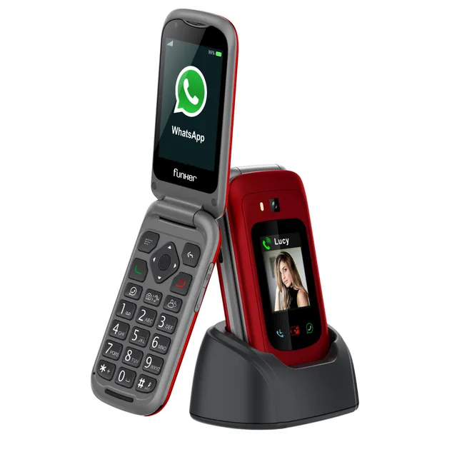 Funker E480 Klapphandy rot mit Ladestation und Notruftaste