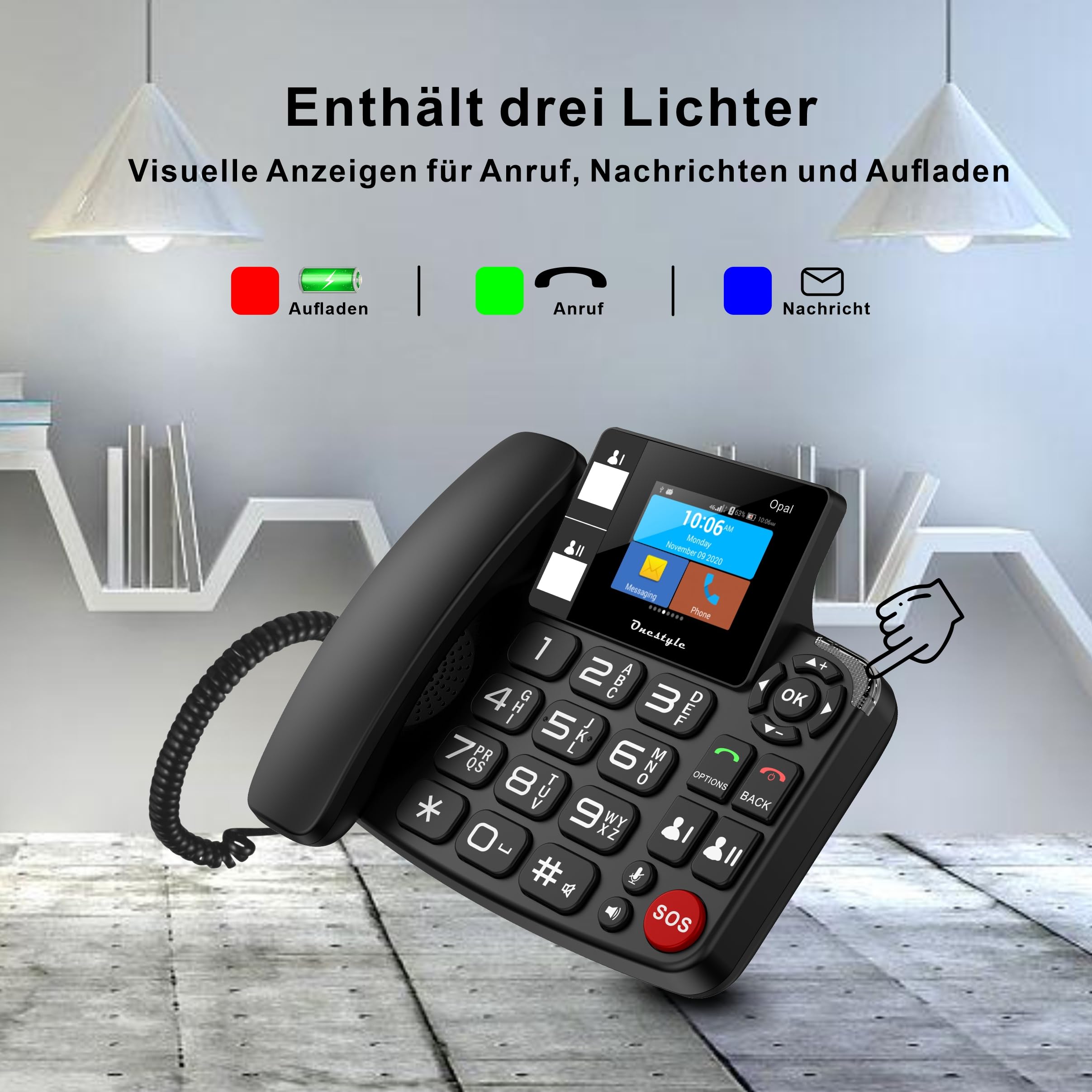 Onestyle GSM Opal Tischtelefon mit Notruftaste WLAN
