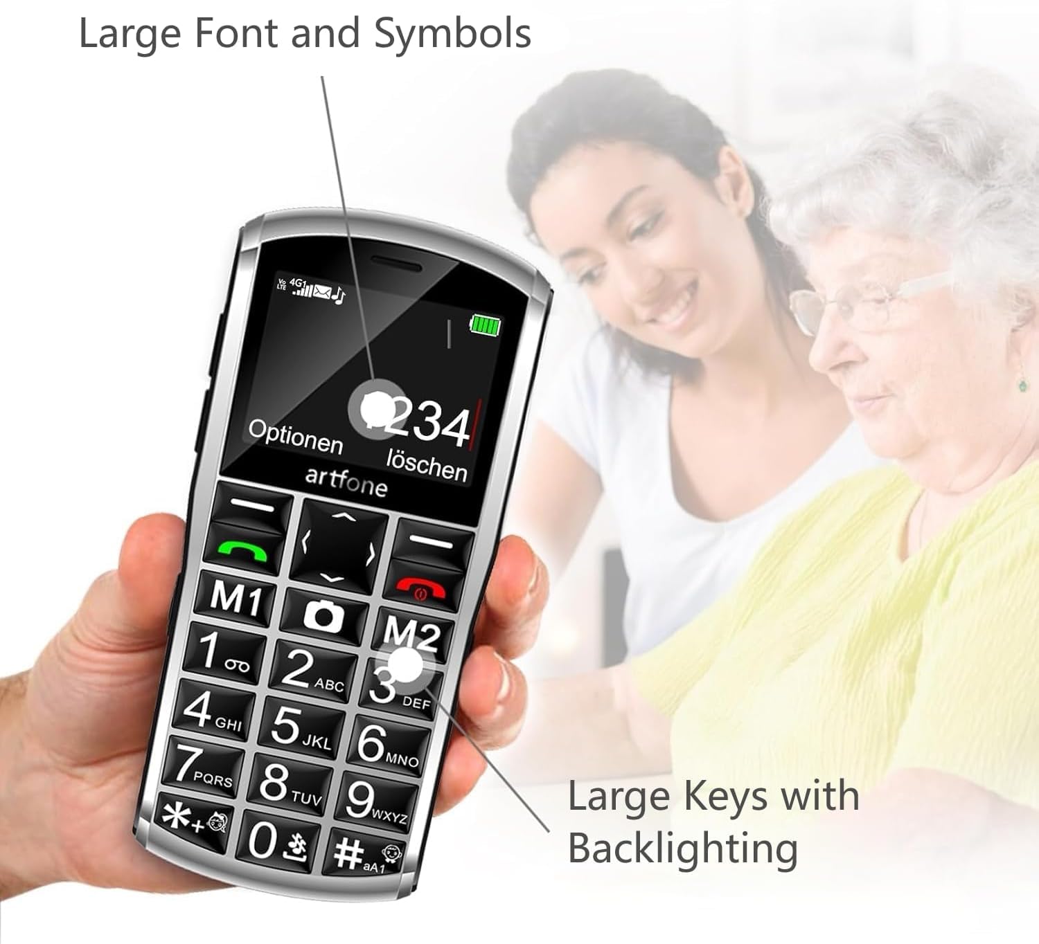 Artfone A400 Tastenhandy große Tasten 4G SOS Ladestation 1800mAh