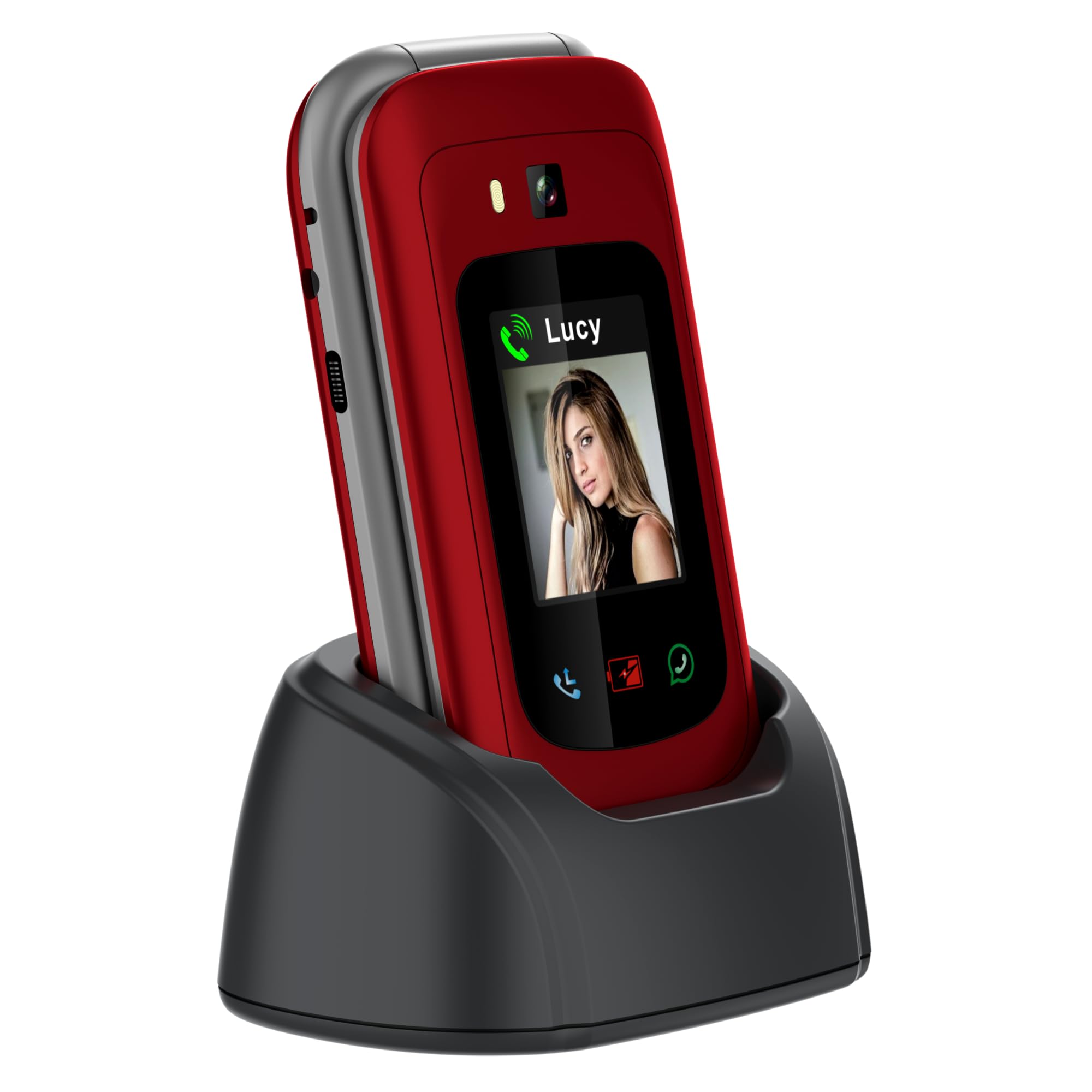 Funker E480 Klapphandy rot mit Ladestation und Notruftaste