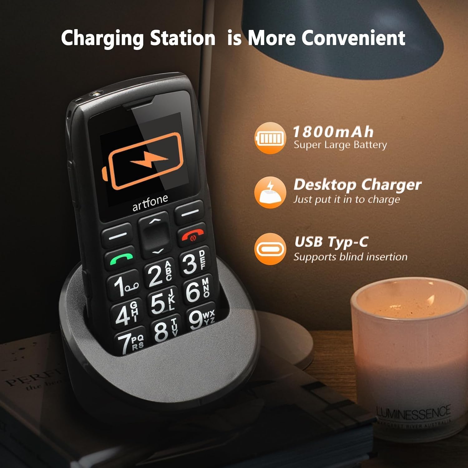 Artfone C1+ 4G Tastenhandy große Tasten SOS Ladestation Schwarz