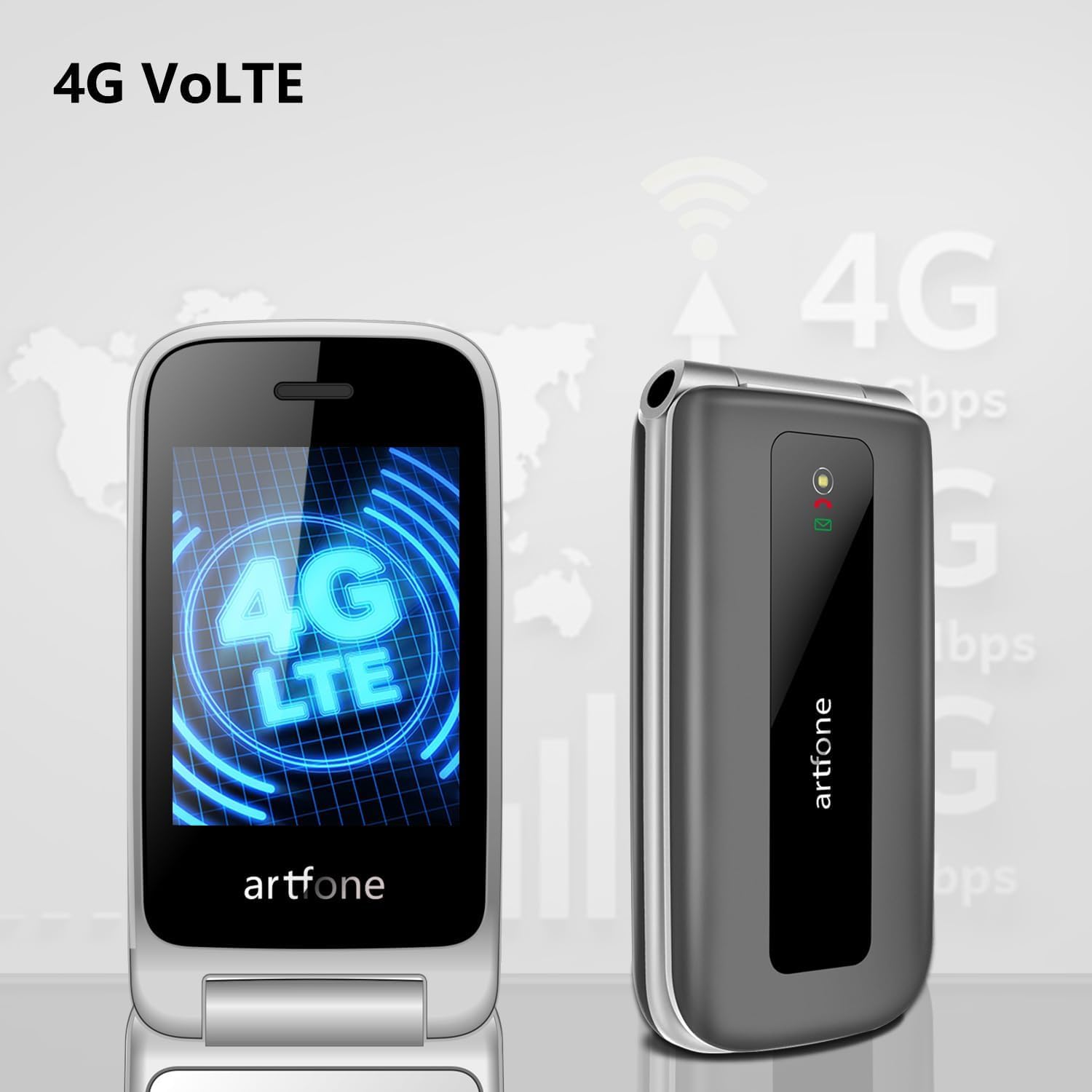 Artfone F30 Klapphandy 4G silbergrau Notruftaste